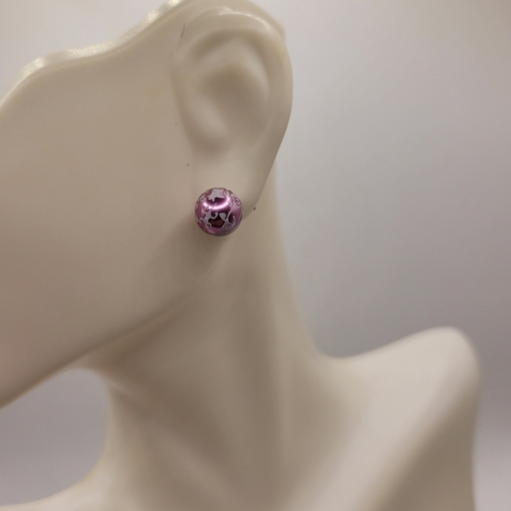 Pink Faux Marble Sphere Stud Earrings